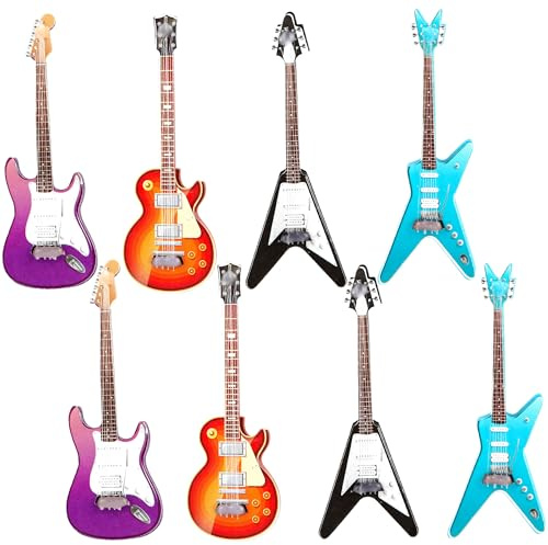 Hoarost 8 Pcs 2 Pollice Chitarra In Miniatura In Legno Mini Basso Elettrico Strumento Musicale Modello per Musica Classica Sala Display Ornamento Modello Casa Delle Bambole Accessori