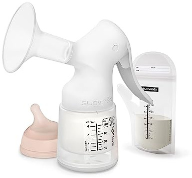 Suavinex, Set Extractor Manual de Leche Materna. Incluye: Biberon Anticólico Zero Zero de 120ml con Tetina de Flujo Adaptable + 3 Bolsas Almacenaje Cierre Zip + Bolsita Transporte. Sacaleches Manual