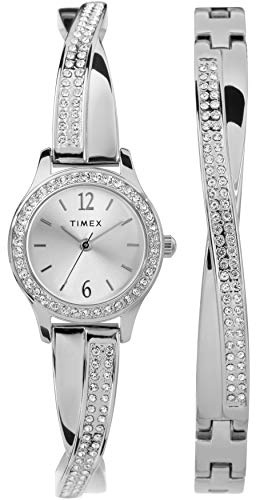 Timex Women's Dress Crystal 23mm Watch & Bracelet Gift Set – Silver-Tone