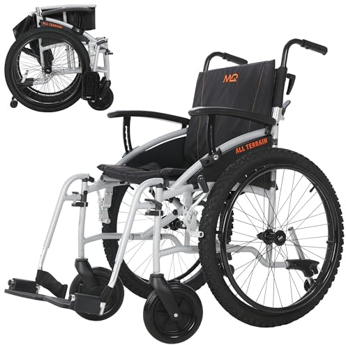 MobiQuip All Terrain Wheelchair, Silver - Self-Propelled - 12.5kg, 18 Seat | Adults, Lightweight, Aluminium Frame, Easy-Fold, Quick Release 24 Sports Wheels, Pneumatic Tyres, Customisable Support