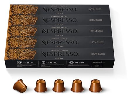 Nespresso Original – Bundle 50 Capsules de Café Livanto – Intensité 6 – Pour Espresso – (5 étuis de 10)