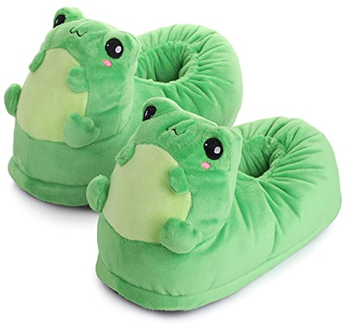 corimori - Eddy la rana, pantofole in peluche, divertenti per bambini e adulti, taglia unica da 34 a 44, colore: verde