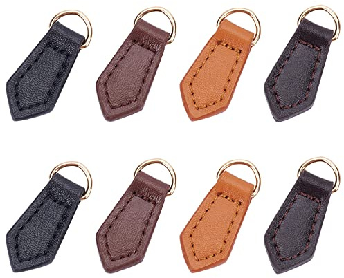 WADORN 8 Confezione da tiralampo in Vera Pelle, 4 Colori Cerniera Tag Fixer Forma Foglia Tirare Cinghia Cavo Tiranti Cerniera in Pelle Zip Puller Teste di Ricambio per Borsa dei Bagagli Riparazione
