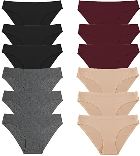 FINETOO 12Pack Womens Seamless Underwear No Show Cheeky Panties Invisibles Briefs Soft Stretch Bikini Hipster XS-XL(M)