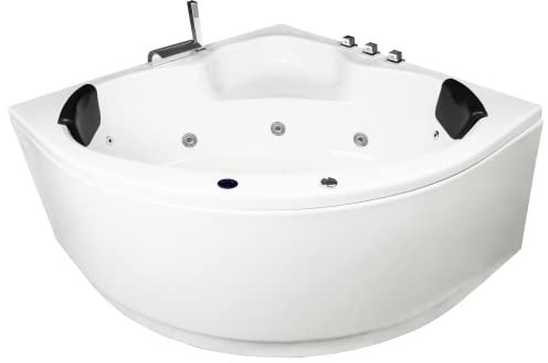 Basera® BASIC Indoor Eck-Whirlpool Badewanne Maui 130 x 130 cm mit 13 Massagedüsen, Wasserfall, LED-Ambiente