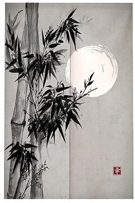 Surwin Cortina de Puerta Japonesa Noren, Estilo Japonés Cortina de Puerta Paisaje Natural Interior Tela Tapiz Cortina de Partición para Hogar Habitación Cocina Tienda (75x150cm,Hojas bambú)