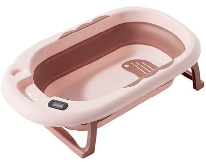 HJDSUDU Zusammenklappbare Babybadewanne, 57 L, Faltbare Babybadewanne Mit Badenetz, Schwimmender Badematte, Rutschfester Matte, Abflussloch, Tragbare Reise-Multifunktions-Babybadewanne,Rosa