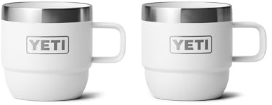 YETI Rambler 6 oz Stackable Mug, Stainless Steel, Vacuum Insulated Espresso/Coffee Mug, 2 Pack, White