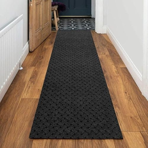 eXtreme Carpet Runner for Hallways, Kitchen, & Living Room | Sturdy, Washable, & Lightweight Custom Length Narrow Rug Runner | Non-Slip Rubber Backed 66cm Wide x 91cm Long Runner - Vectra Anthracite