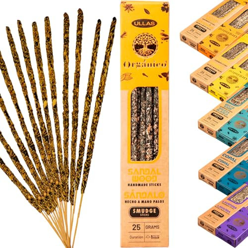 Incienso Sándalo Natural Artesanal sin Tóxicos – Varillas Ecológicas para Meditación, Relajación y Aromaterapia – Larga Duración – Ullas