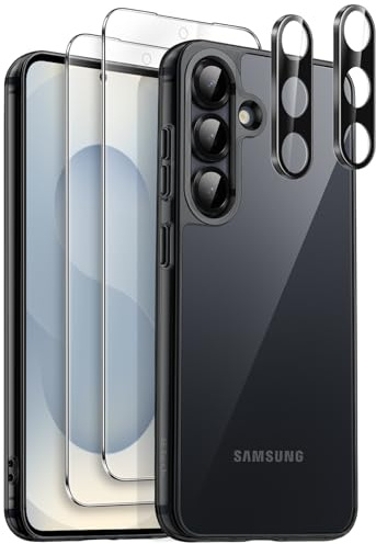 JETech Coque pour Samsung Galaxy S25 5G avec 2 Protection D'écran en Verre Trempé et 2 Protecteur d'Objectif de Caméra, 5 en 1 Étui Housse Antichoc Anti-Jaunissement (Noir)
