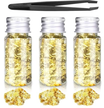 AEIOPRS Foglia d'oro 3 fiocchi d'oro Foglio decorativo con morsetto d'oro Foglia Craft per Nail Art Decorazione unghie Custodia del telefono cellulare e gioielli in resina fare Oro