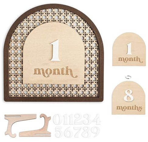Baby Monthly Milestone, Wooden Baby Milestone Signs, Monthly Milestone Wood Discs, Baby Milestone Discs (3D Rattan)