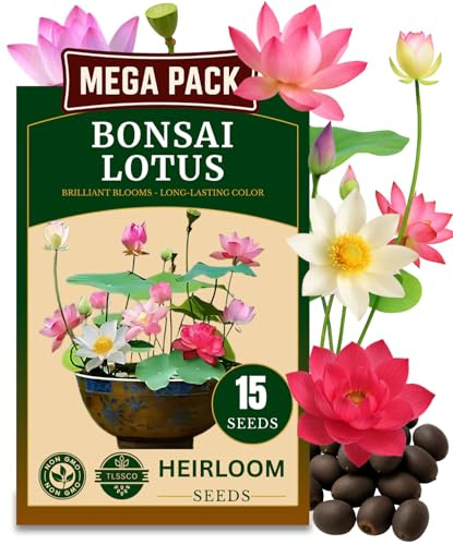 TLSSCO 15 Lotus Seeds for Planting, Pack for 2026 USA Premium Non-GMO Seeds - Pink, Red & Green Color, Beautiful Water Plants for Indoor Bonsai, Outdoor Ponds and Gardens