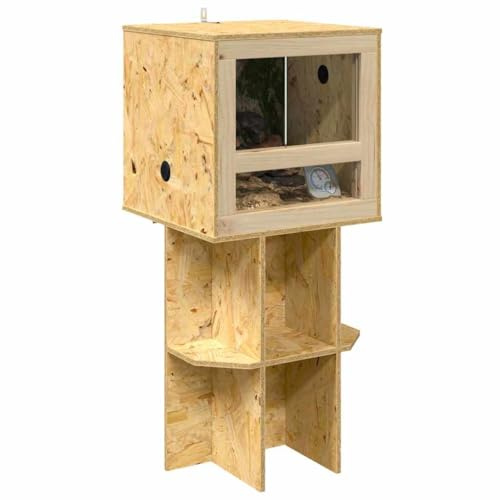 Terrarium en Bois avec Meuble, Terrarium Boîte d'alimentation avec Étagère Support pour Reptiles Amphibiens Marron 40 x 40 x 90 cm OSB
