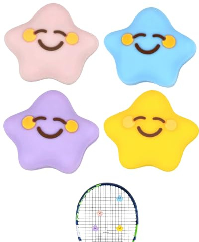YAPKOLV Antivibrador Raqueta Tenis, Amortiguador de Silicona con Estrellas (4 Piezas: Azul, Morado, Rosa, Amarillo). Reduce Vibración para Mayor Confort y Control.