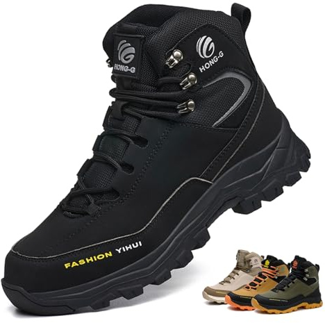 Botas de Seguridad para Hombre Mujer Ligeras Zapatos de Seguridad con Punta de Acero Botas de Trabajo Antideslizante Calzado Industrial Caña, Negro, 43EU