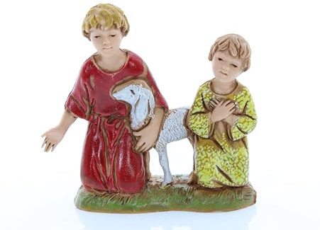 Moranduzzo 2 Children with Sheep for Nativity Scene of 4 Inch Scale 1:20 - Unbreakable Nativity Figures - 18th Century Style, Hand-finished Painting, Official Product, Made in Italy, Sculptor M. Landi
