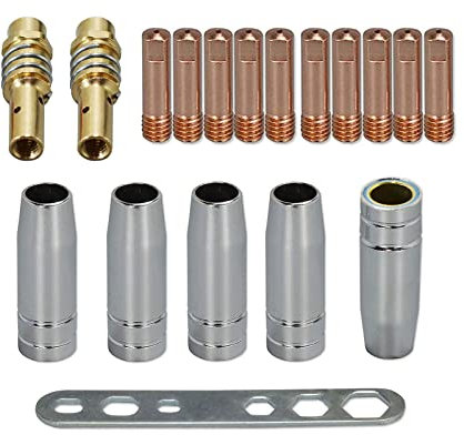 RIVERWELD MIG MAG Contact Tips 0.6mm M6 140.0008 & Tips Holder Diffuser 002.0078 Shroud Conical Gas Nozzle 145.0075 Torch Neck 002.0009 for MB15 15AK Welding Torch 18pcs