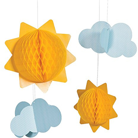You are My Sunshine Sun and Clouds Tissue Balls - 4 Hanging Party Pieces