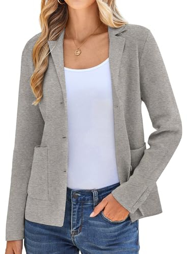 KANCY KOLE Womens Blazers for Work Casual, Fall Business Suit Jacket Trendy, Long Sleeve Winter Coats S Grey