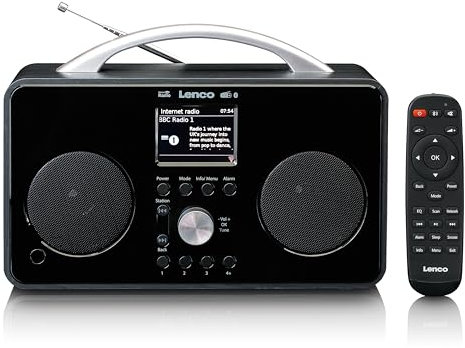 Lenco PIR-645 - tragbares Internetradio - W-LAN - DAB+ und FM Empfänger - Bluetooth - 2,6“ TFT Bildschirm - 4 Speichertasten - Weckfunktion - W-LAN Streaming - 4400mAh Akku - Schwarz