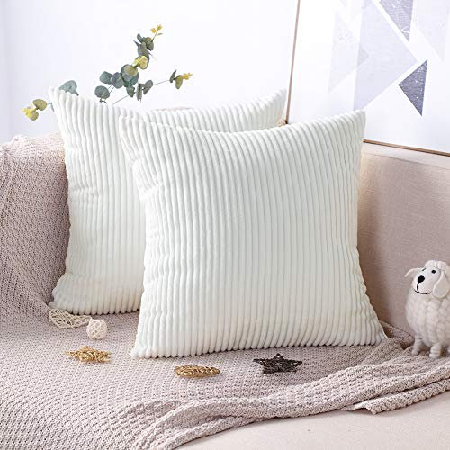 Artscope 2er-Set Dekorativ Kissenbezüge 50 x 50 cm Kordsamt Reine Farbe Kissenbezug Weicher Plüsch Kissenhülle Set Kissen Fall für Sofa Auto Schlafzimmer Zuhause Zierkissenbezüge (Weiß 50 x 50 cm)