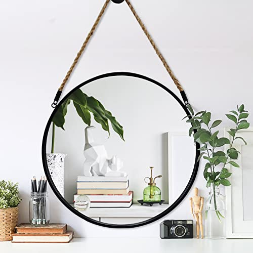 POZINO Runder Spiegel, Kreisspiegel, Bauernhaus-Wandspiegel, runder Hängespiegel, schwarzer Rahmenspiegel, 50,8 cm Wandspiegel für Badezimmer, Schlafzimmer, Wohnzimmer, Eingangsbereich