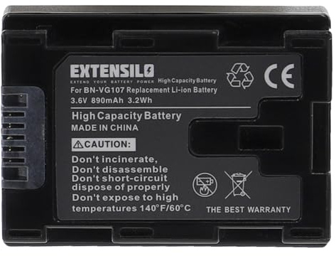 EXTENSILO 1x Akku Ersatz für JVC BN-VG108, BN-VG108E, BN-VG108U für Kamera (890mAh, 3,6V, Li-Ion)