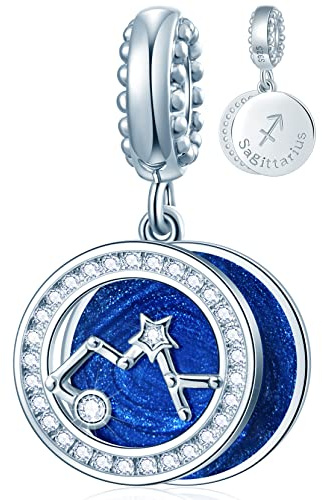 Sagittarius Zodiac Sign Charms for Pandora Charm Bracelets, 925 Sterling Silver Necklace Pendant, 12 Constellation/Horoscope Star Dangle Birthstone Bead, Birthday Gift Women/Men/Girls/Boys.