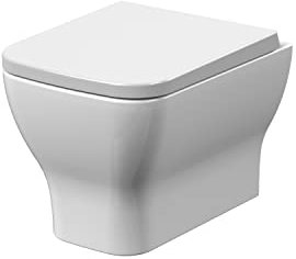 nuie NCG441 Ava Modern Bathroom Wall Hung Toilet Pan and Soft Close Seat, 480mm, White