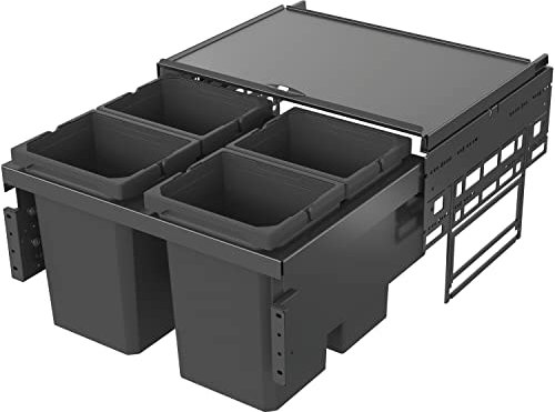 VAUTH-SAGEL Envi Space Einbau Mülleimer 4 Fächer, Vollauszug Abfalleimer mit Dämpfung und integrierten Selbsteinzug 4x 10 Liter, Kunststoff lavagrau