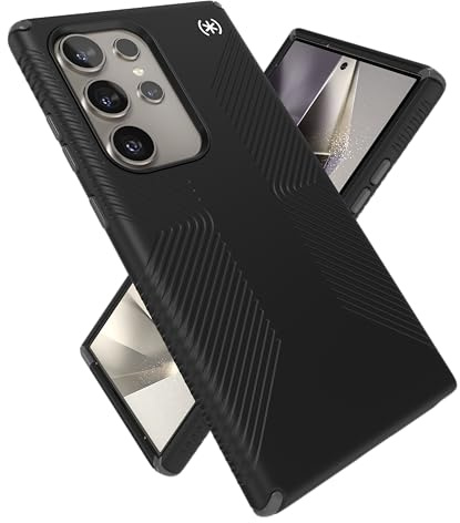 Speck Presidio 2 Grip Schutzhülle für Samsung Galaxy S24 Ultra, Fall- und Kameraschutz, weicher sicherer Griff, kompatibel mit kabellosem Laden, stoßdämpfend, Schwarz