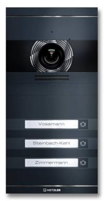 Metzler VDM10 2.0 Video Sprechanlage mit Türöffner (Stromversorgung) & Namensschild - Anschluss 2-Draht - Türsprechanlage mit HD-Kamera, für 3 Familienhaus, in Anthrazit aus V2A Edelstahl