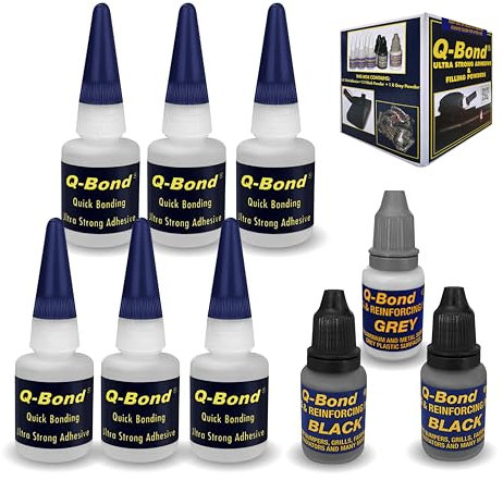 Pegamento Extrafuerte Dos Componentes. [Qbond] Adhesivo P/TODOS Los Materiales. Soldadura En Frio Para Metal. Kit Reparación De Cianoacrilato + Polvo, Facil Y Rapido. (Kit 9 piezas)