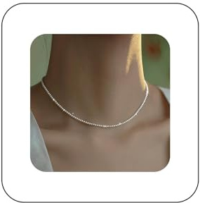 Atentuyi Dainty Silver White Pearl Beaded Choker Necklace for Women Minimalist Tiny Ball Chain Choker Adjustable Layering Necklace Everyday Casual Lightweight Gold Plated Jewelry Gifts