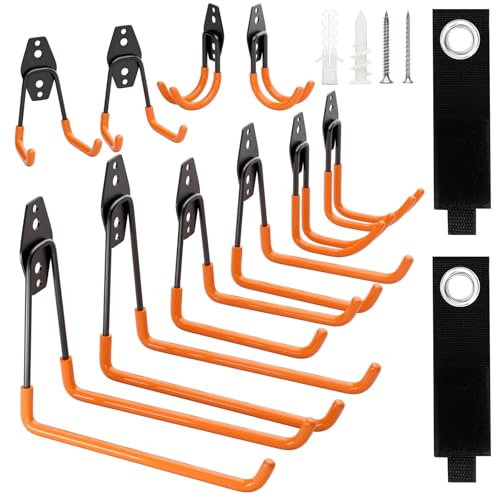Cookmaster 12 Pack Garage Hooks, Steel Garage Storage Organizer, Heavy Duty Wall Mount Tool Hanger for Organizing Power Tools, Ladders, Bulky Items, Hose, Bikes, Ropes and More