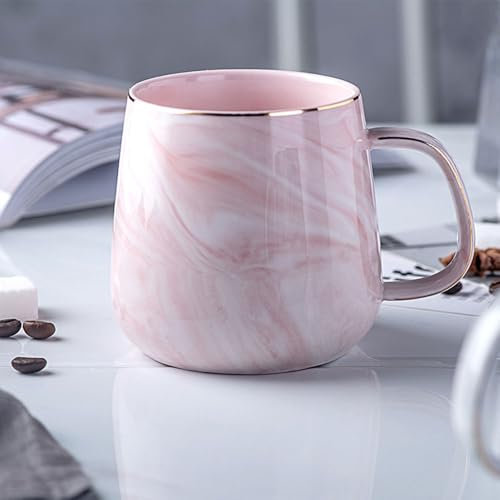 Treer Tazza Colazione in Ceramica, 400 ml Tazza da caffè Tazze Colazione Tazza Ceramica, Tazze Cappuccino, Tazza The, Tazza caffè, Latte, Bevanda, Acqua (1 Pezzo,Marmo Rosa)