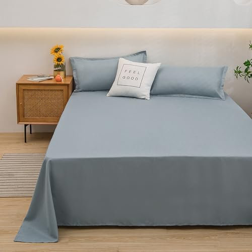 JIALIANG Bettlaken ohne Gummizug 180 x 230 cm für 2 Personen Bettlaken - weiches und pflegeleichtes Betttuch aus 100% Baumwolle ohne Gummizug hellblau