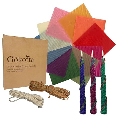 Make Your Own Beeswax Candle Kit - 10 x 100% Pure Beeswax Sheets - 10cm x 10 cm - Wick and Raffia for Decoration - Christmas Stocking Birthday Art & Craft (Multicolour)