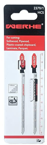 WERHE® Lames de scie sauteuse pour le bois 2379/1 - pour la coupe courbe dans les panneaux stratifiés et les panneaux d'agglomérés - Lames de scie sauteuse à bois avec queue en T