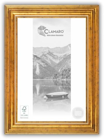 CLAMARO GENUA bildram antik 60 x 80 massivt trä | guld | 76 mm bred shabby chic vintage barocklist | träram inkl. akrylglas, bakvägg, metallhängare