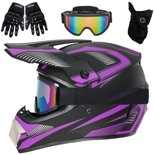 HNGKGJBL Kids Motocross Helmet, Outdoor Dirt Bike Helmets, DOT Approved, ATV BMX Downhill Mountain Bike Quad Bike with Gloves Goggles Face Shield 4-Piece Set(DD,XL (58-59cm))