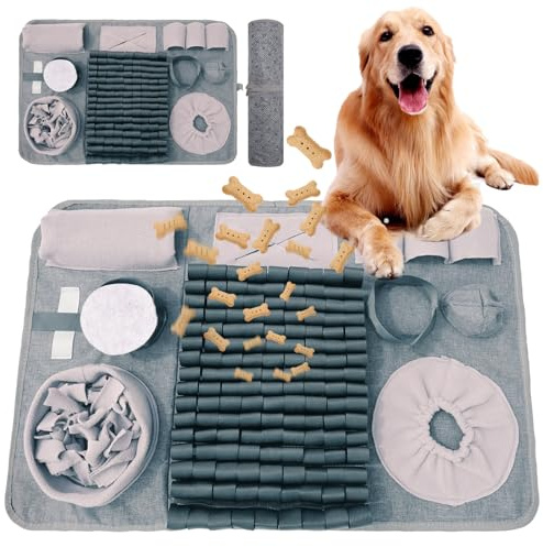 Snuffle mat for Dogs Iteractive Dog Puzzle Toy Used for Training Stress Relief This sniffing mat effectively slows your dog's eating pace. Suitable for indoor and outdoor use. Gray (26 x 17 inches)