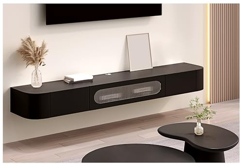 Moderno Mobile TV a Parete con Cassetti, Elegante Console Media in Legno per Soggiorno, Mensola TV Nera e Mobiletto (140x24x20 cm)