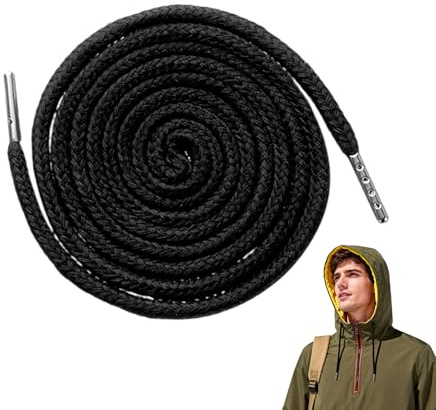 Drawstring Cord Replacement 5mm Diameter, Black Hoodie String with Metal Lock Ends, Drawstring Cords Replacement for Jogger Sweatpants Sports Trousers Hoodies 1 Piece 130cm