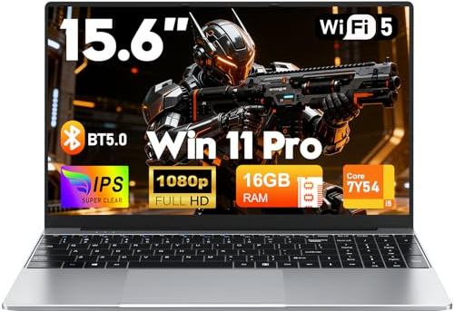 FUNYET Laptop,PC Portable 2026 15,6 Pouces, 16 Go de RAM, SSD 512 Go Ordinateur Portable, processeur Core i5-7Y54, écran IPS FHD 1920 x 1080, Batterie 5000 mAh, Emplacement pour Carte TF