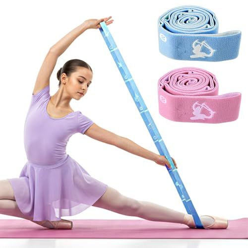 Lot de 2 bandes élastiques réglables pour enfants pour la gymnastique, l'étirement des enfants, 8 boucles réglables pour entraînement de danse et flexibilité