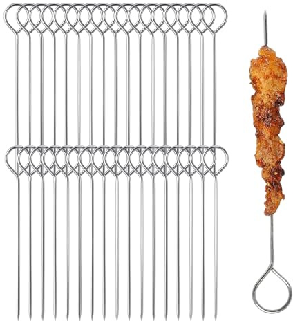 50 Piezas Reutilizables Brochetas de Acero Inoxidable 15 cm para Barbacoa, Pinchos para Brochetas, Cocina Uniforme de Carnes y Verduras, Con Ganchos, Resistente al Calor y a la Corrosión, Ecológicas