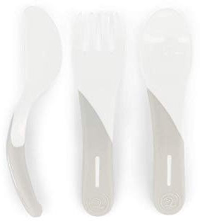 Twistshake Babybesteckset | Babylöffel + Babygabel + Babymesser | BPA-freies Besteckset zum Entwöhnen von Babys | Lernbesteckset für Kinder | Kinderbesteck ab 6 Monaten | Weiß